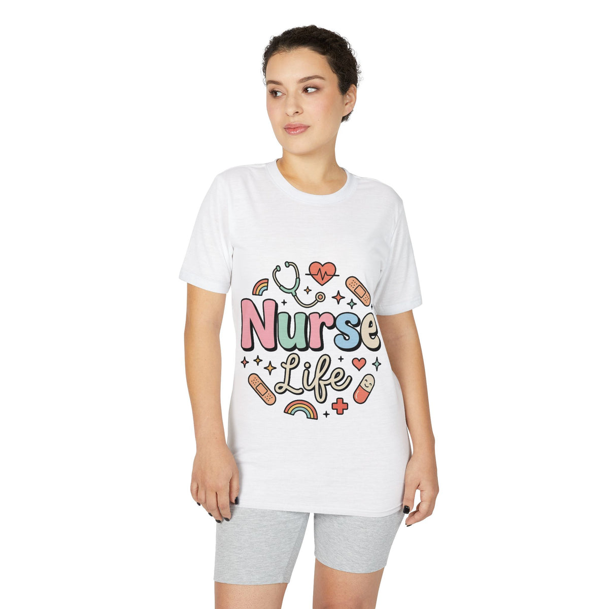 Nurse Life Graphic T-Shirt — Cute Medical Icons Tee for Nurses