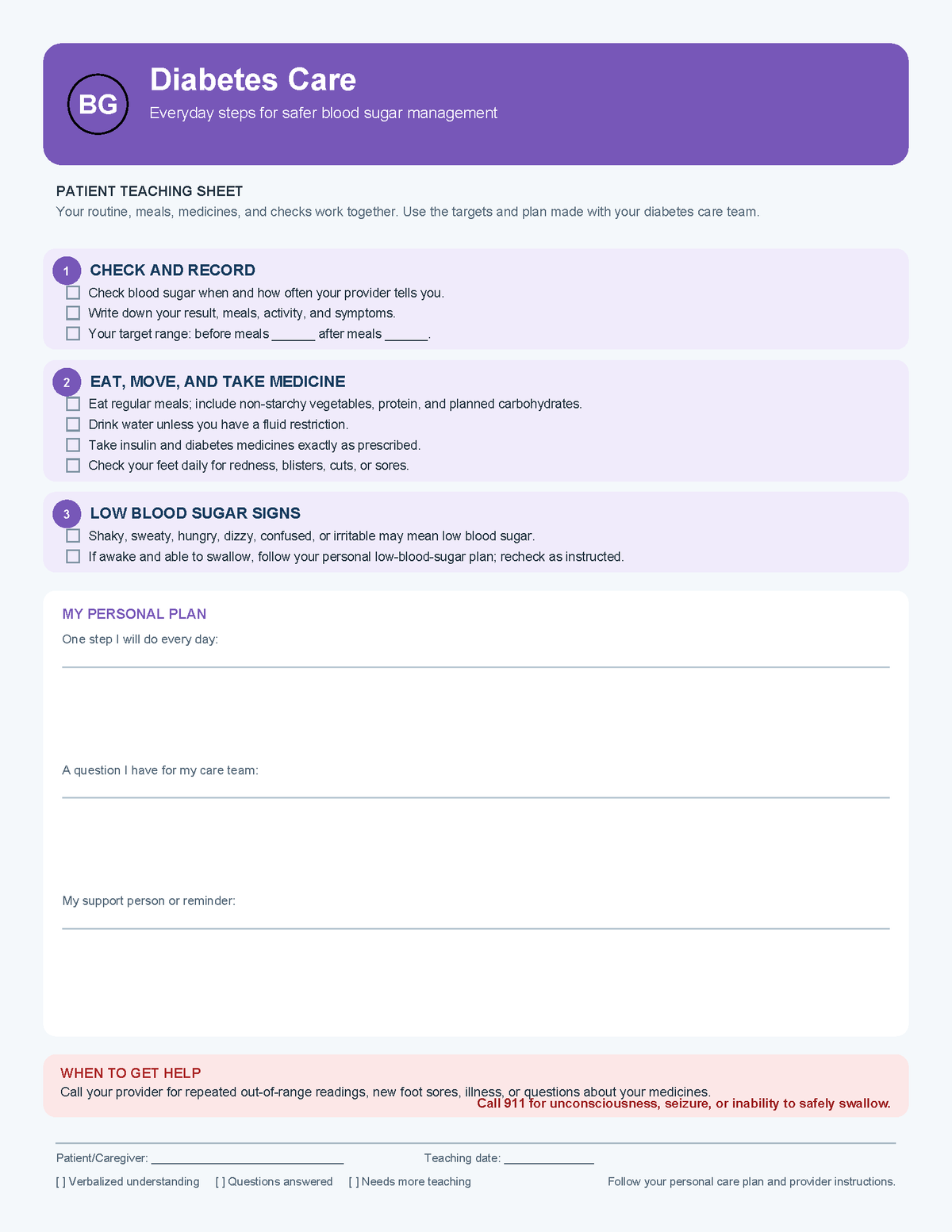 Diabetes Teaching Sheet